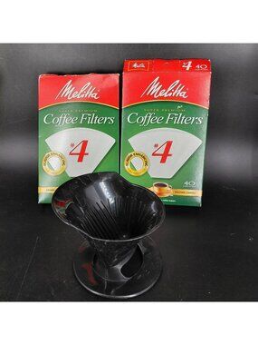 Melitta Pour Over Coffee Filter Funnel Black Cone #4 2 Boxes 30ct Filters Manual